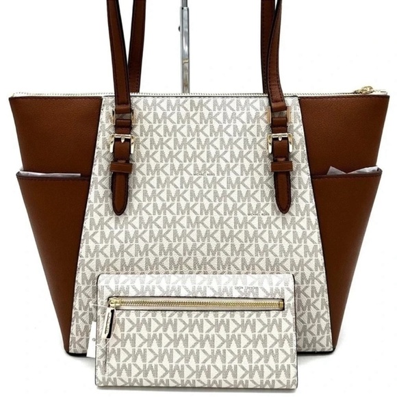 Michael Kors Large Charlotte Tote Bag & Matching Trifold Wallet Vanilla - Picture 5 of 13